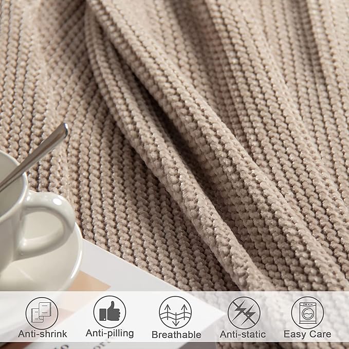 lifein Throw Blanket for Couch, Soft Boho Decor Bed Throw,Cozy Beige Knitted Chenille Small Farmhouse Lightweight Throw for Spring(Beige,60 * 80")-Ruum Studio Home