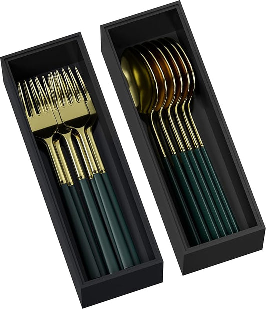 Kitchen Drawer Organizer Bins, Black Bamboo Drawer Organizer Stackable for Silverware, Utensils, Cutlery, Flatware, Junk Drawer, Dresser, Bathroom, 9" x 3" x 2.5" (Set of 2)-Ruum Studio Home