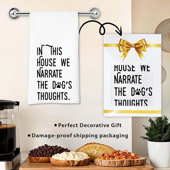Dog Kitchen Towel, Waffle Weave Microfiber Dish Towel, in This House We Narrate The Dog's Thoughts, Funny Pet Decor Gift for Dog Moms, Animal Lovers-Ruum Studio Home