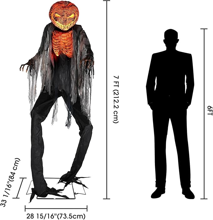 AW 7 Ft Scary Giant Large Animated Halloween Decorations Evil Monster Alien, Jack-O-Lantern Pumpkin Props, Horror Halloween Party Motion & Sound Activated Glowing Head 2025-Ruum Studio Home