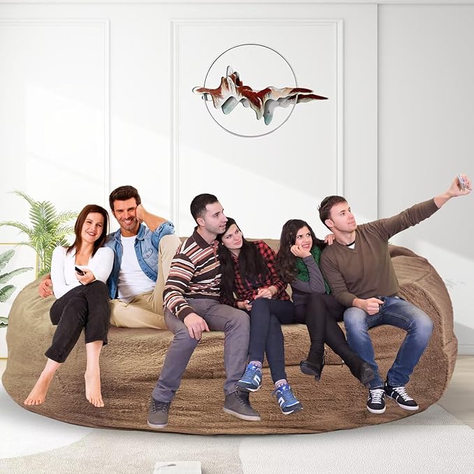 Bean Bag Chair for Adults 8FT,Soft Removable Cover for Teens/Girls Bedroom,Fluffy Giant Round Floor Beanbag Lounger Chairs (No Filler,Tan)-Ruum Studio Home