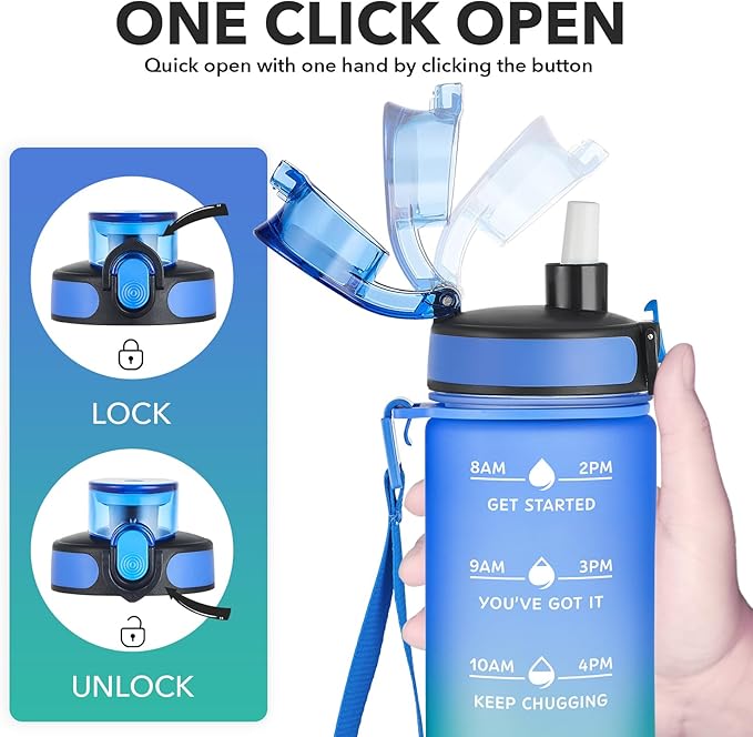 Enerbone Water Bottle, Leakproof BPA & Toxic Free, Motivational Water Bottle with Times to Drink and Straw, Fitness Sports Water Bottle with Strap for Office, Gym, Outdoor Sports-Ruum Studio Home