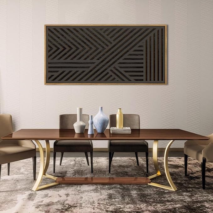 IARTTOP Large Black Framed Wood Wall Art for Living Room Abstract Modern Wooden Wall Decor Neutral Geometric Wall Sculpture Bedroom Office 20x40 Inch-Ruum Studio Home