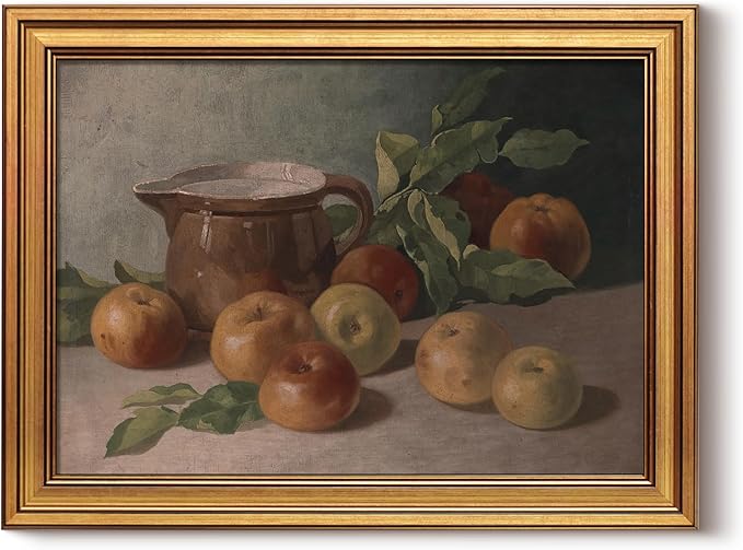 HUARCEY Gold Framed Vintage Wall Art for Living Room, Harvest Apples Still Life Oil Painting Artwork Shelf Decor Abstract Wall Pictures Prints, Farmhouse Fruit Room Decor Bedroom Kitchen Bathroom-Ruum Studio Home