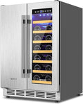 Wine and Beverage Refrigerator, 24 Inch Stainless Steels Beverage Fridge Dual Zone, Wine Beverage Cooler Built-in or Freestanding with Upgraded Cooling, 20 Bottles and 88 Cans Large Capacity-Ruum Studio Home