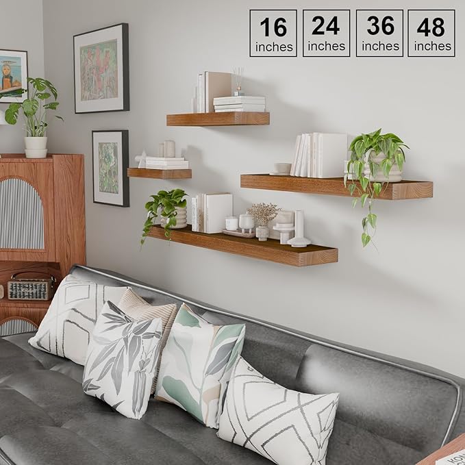 IAE Walnut Floating Wall Shelves 48 inch, Bathroom Shelves Wall Mounted,Invisible Shelves Floating Kitchen Shelves,Wooden Wall Shelves with Brackets for Living Room Wall Mounted,Easy Install,Set of 2-Ruum Studio Home