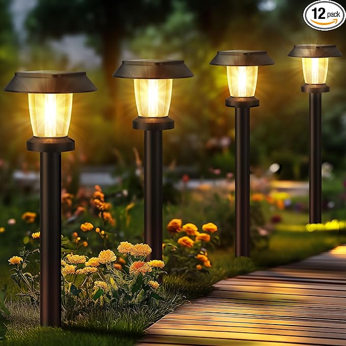 ALEPOD Solar Pathway Lights Outdoor - 12 Pack Solar Powered Garden Lights Waterproof, Decor Landscape Lighting with Three Lighting Modes for Yard, Lawn, Walkway, Driveway, Warm White-Ruum Studio Home