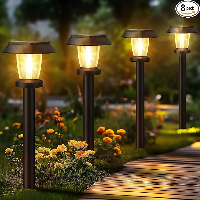 ALEPOD Solar Pathway Lights Outdoor - 8 Pack Solar Powered Garden Lights Waterproof, Decor Landscape Lighting with Three Lighting Modes for Yard, Lawn, Walkway, Driveway, Warm White-Ruum Studio Home