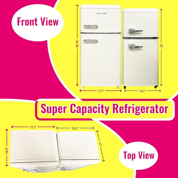 Retro Mini Fridge 3.5 Cu.ft Small Refrigerator with Top Freezer Compact Fridge Apartment Size Refrigerator Dual Door with Handles for Home Office Dorm-Ruum Studio Home