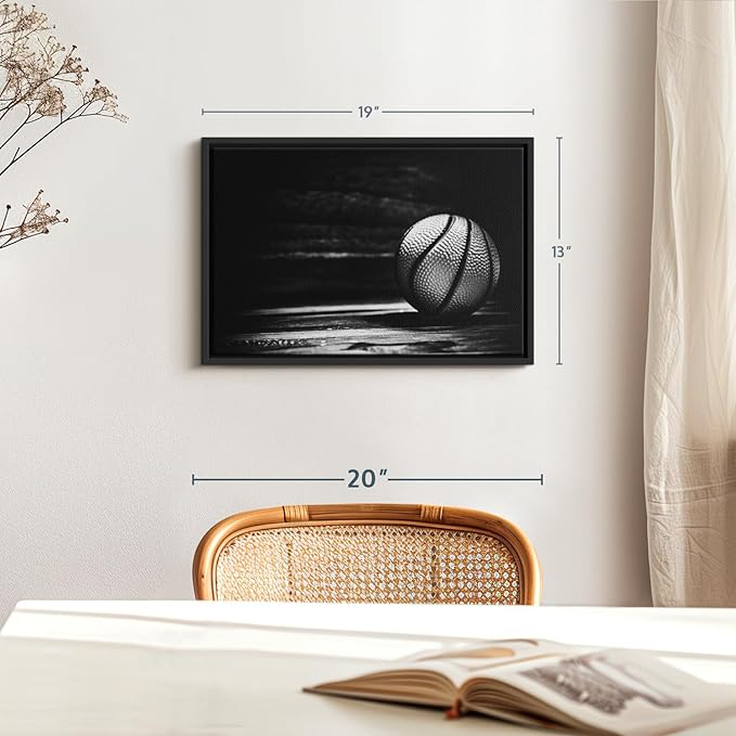 ElephantStock Basketball Wall Art - Horizontal Framed Canvas - 1-Piece Hallway Wall Decor - Photography sports Canvas Print - Black and Gray Decor for Wall - 19" X 13"-Ruum Studio Home