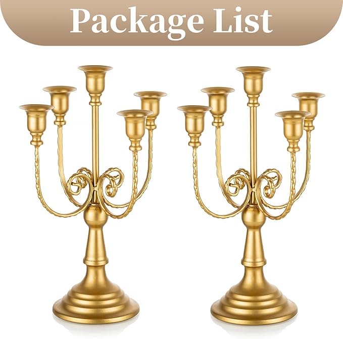 Sziqiqi Candelabra Candle Holder Gold Set of 2-5-stem Metal Candlestick Holders for Taper Candles for Centerpieces Table Wedding Birthday Fireplace Christmas Decor-Ruum Studio Home