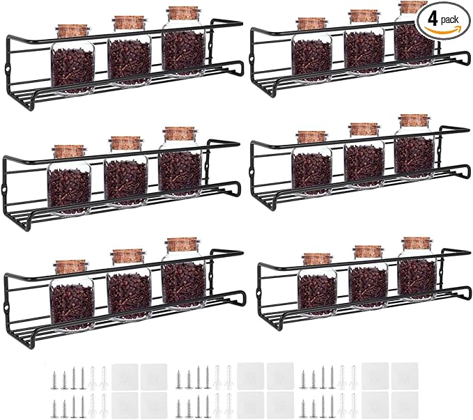 Spice Rack Organiser Hanging Spice Shelves Carbon Steel Wall Mount Spice Rack Kitchen Storage Racks Storage Spices and Condiments Spice Jars for Kitchen Cabinet Cupboard Pantry Door (4)-Ruum Studio Home