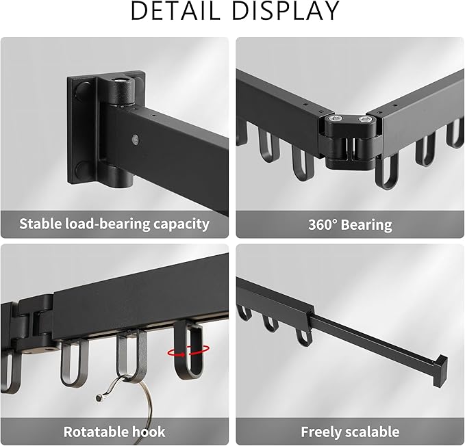 Clothes Drying Rack Wall Mounted, Laundry Drying Rack Collapsible, Space Saving Wall Drying Rack Clothing Foldable, Tri-Fold Retractable Rack Outdoor Indoor with 18 Hooks(Black，Loop-Shape Hooks)-Ruum Studio Home