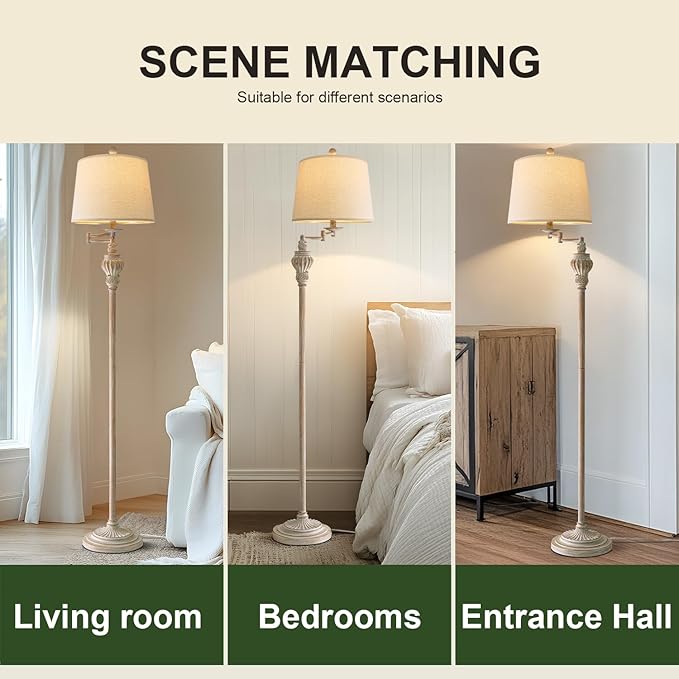 61" Vintage Floor Lamp with 350° Adjustable Swing Arm, Tall lamp Standing Lamp for Bedroom Living Room Bedside Nightstand Retro Farmhouse Mid Century Lamp Light Home Décor Office Gifts-Ruum Studio Home