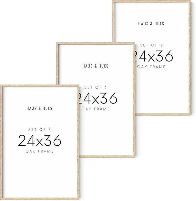 HAUS AND HUES 24"x36" Beige Oak Wood Frames Set of 3-24x36 Natural Wood Frames for Posters, 24x36 Frame Wood, 24x36 Poster Frames for Wall, 24x36 Frame Light Wood, Picture Frames 24x36-Ruum Studio Home