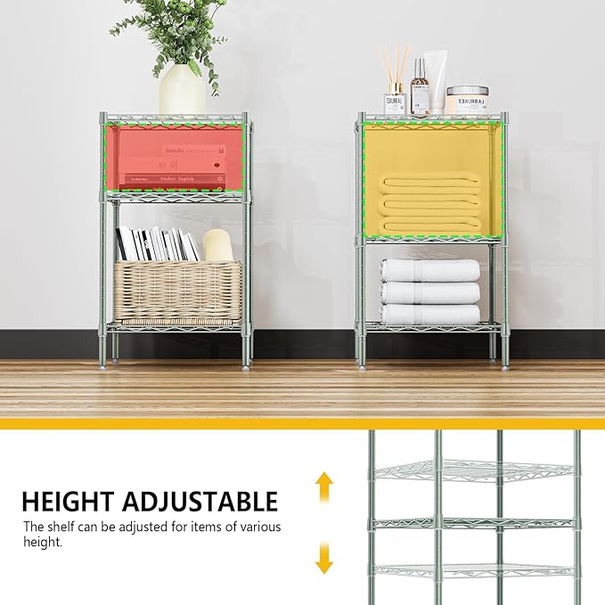 750 lbs 3-Shelf Storage Shelves Wire Shelving Unit Standing Metal Rack for Small Places Narrow Wire Rack for Bathroom, Green 13.8 D x 13.8" W x 25.5" H-Ruum Studio Home
