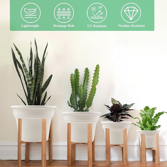 8 Inch Plastic-Flower Pot-for-Indoor Plants, 4 Pack Large Outdoor Planter Pot with Drainage Holes & Saucers, Resin Decorative Garden Pots Planters-Ruum Studio Home