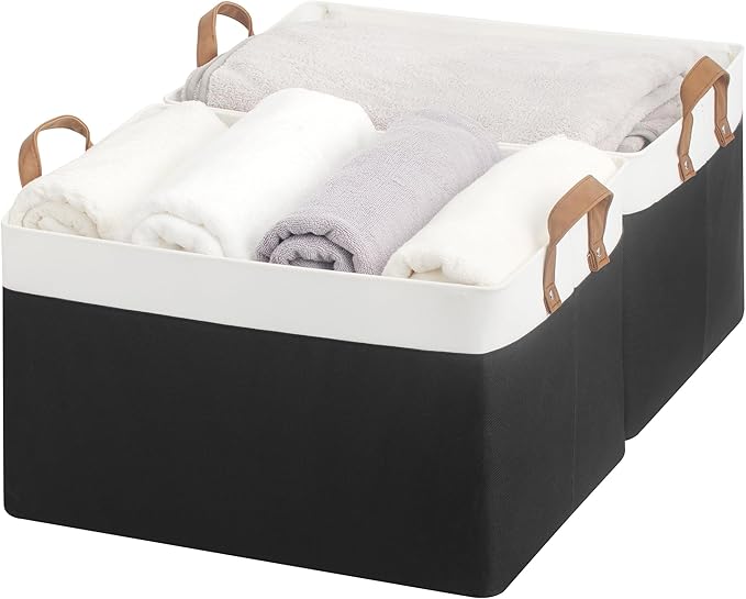 StorageWorks Storage Bins, Fabric Storage Bins for Shelves, Extra Large Storage Baskets with Metal Frame, Closet Baskets and Bins with Handles, Jumbo, Black and White, 2-Pack-Ruum Studio Home