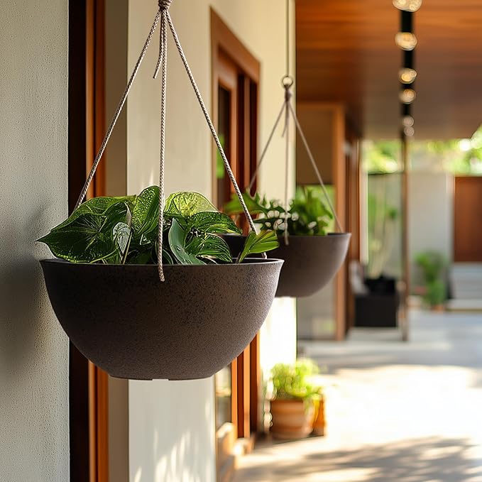 LA JOLIE MUSE Large Hanging Planters - 13 Inch Flower Pots Outdoor Indoor, Hanging Garden Planters Set of 2, New Iron Color-Ruum Studio Home
