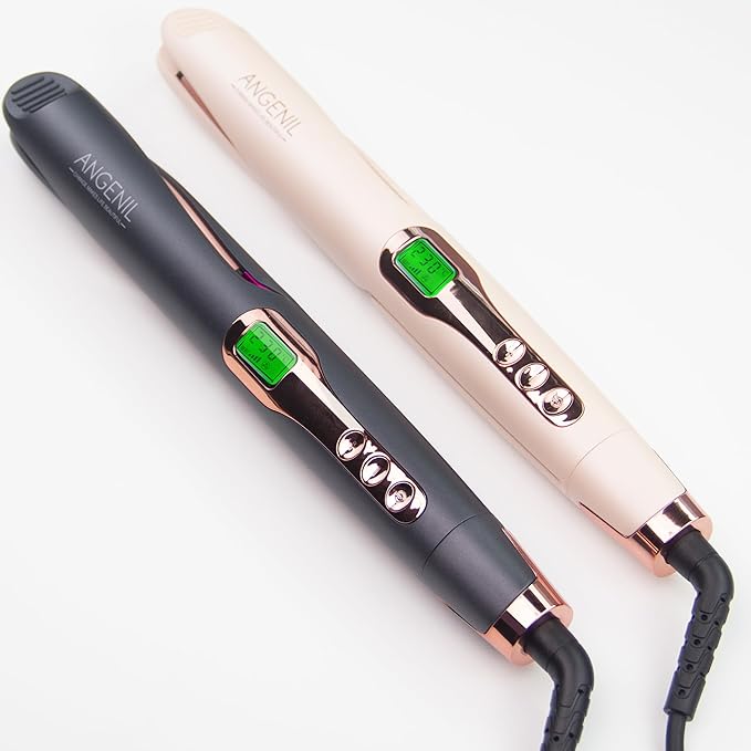 ANGENIL Pro Twist Ceramic Flat Iron 1 Inch, Dual Voltage Hair Straightener and Curler 2 in 1, Multi-Stylers Round Flat Iron Hair Curling Iron, Fast Heating LCD Display, 11 Adjustable Temp (250℉-450 ℉)-Ruum Studio Home