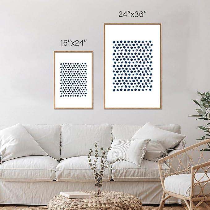 Tinonedraw Navy Blue and White Framed Canvas Wall Art Set, Minimalist Geometric Wall Decor, Neutral Abstract Artwork, Cozy Contemporary Art Prints for Bedroom Living Room Office Above Bed 24"x36"x3-Ruum Studio Home