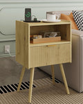 Nightstand,Modern Bedside Table with Storage Drawer and Open Wood Shelf, Accent Night Stand with Solid Wood Legs for Living Room, Bedroom and Small Spaces,Easy Assembly (Yellow Oak-Outlet)-Ruum Studio Home