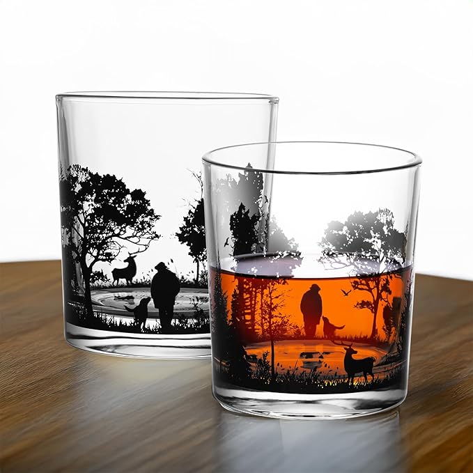 Old Fashioned Whiskey Glasses, Stemless Wine Glasses with Gift Box, 10Oz Rocks Glass for Scotch Cocktail Bourbon Vodka Liquor, Unique Gifts for Dad, Husband, Father's Day, Anniversary-Ruum Studio Home