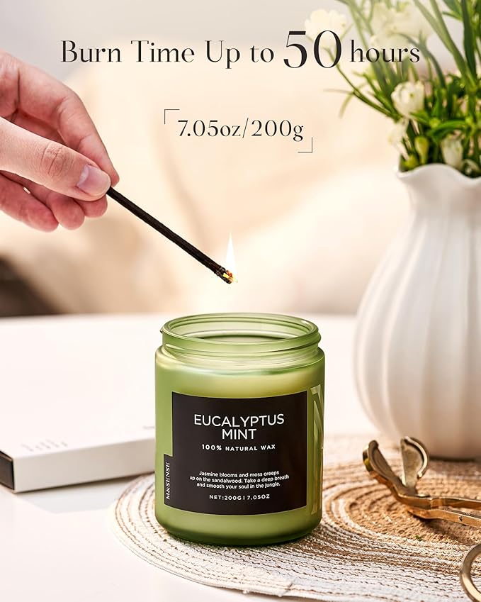 M&SENSE Eucalyptus & Mint Candles for Home Scented, Clean Non Toxic Aromatherapy Candle Gift 7.05oz 50 Hours Burn for Stress Relief Meditation Yoga Relaxing SPA-Ruum Studio Home