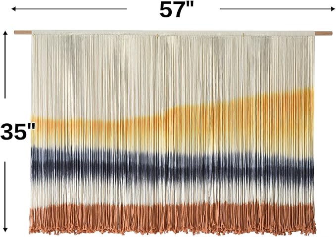 Flber Macrame Wall Hanging Extra Large Dip-Dyed Coastal Tapestry Boho Wall Decor for Living Room Bedroom Above Couch 57" W x 35" L-Ruum Studio Home