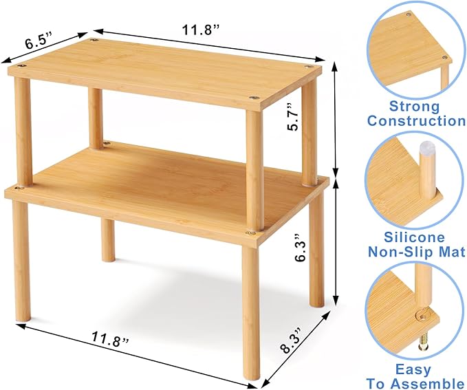 Cabinet Organizer Shelf(Set of 2),Kitchen Counter Shelves,Bamboo Stackable Expandable Spice Rack Countertop(Medium)-Ruum Studio Home