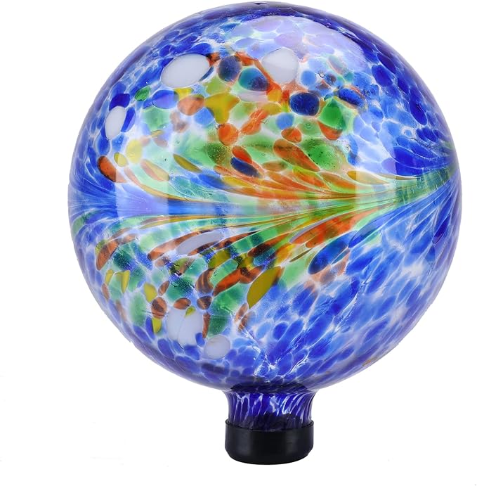 VCUTEKA Gazing Ball, Glass Gazing Globe Decorative Glass Gazing Globe/Ball/Sphere Lawn Ornament for Gardens, 10-Inch, Blue Swirl-Ruum Studio Home