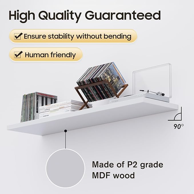 Large Floating Shelves for Wall Set of 3 Wooden Wall Shelves 36 in x 12.75 in x 2 in Room Decor Long Shelf with Invisible Wall Mount Bracket for Bedroom Kitchen Living Room White-Ruum Studio Home