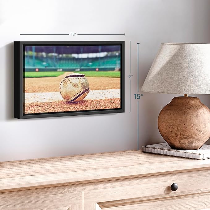 ElephantStock Baseball In Stadium Wall Art - Horizontal Framed Canvas - 1-Piece Living Room Wall Decor - Car Photography Canvas Print - Brown and Beige Decor for Wall - 13" X 9"-Ruum Studio Home