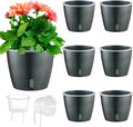 Self Watering Pots for Indoor Plants, 6-Pack 6.7'' Self Watering Planter with Drainage Holes, Small African Violet Pots with Water Indicator, Clear Wick Orchid Pot, Grey-Ruum Studio Home
