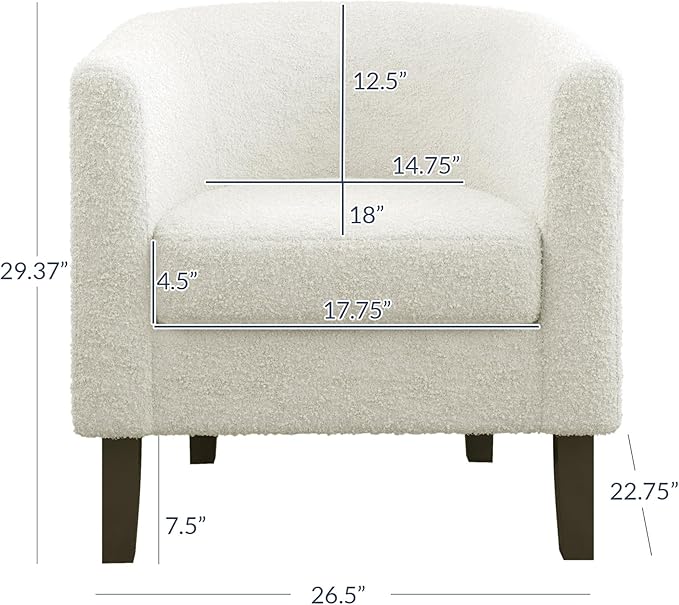 BELLEZE Accent Barrel Chair, Linen Round Chair Club Tub Sofa Corner Chair with Flared Legs and Cozy Soft Padding for Living Room Bedroom Waiting Room - Teddy White-Ruum Studio Home