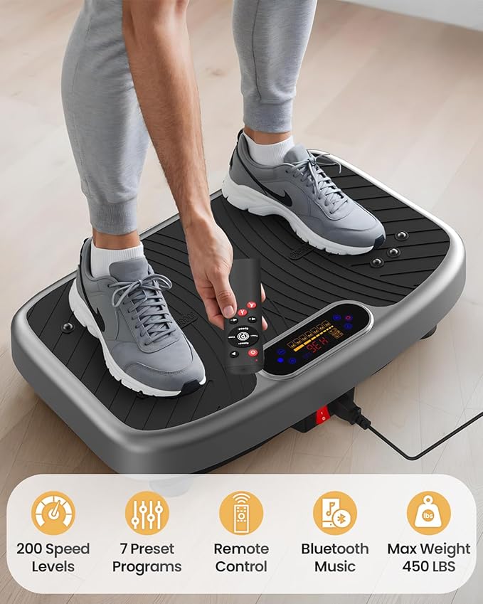 Vibration Plate Exercise Machine, Vibration Plate Platform for Lymphatic Drainage, 200 Adjustable Speeds Power Shaping Vibrating Plate Helps Weight Loss, Shaping, Max Weight 450 Lbs-Ruum Studio Home
