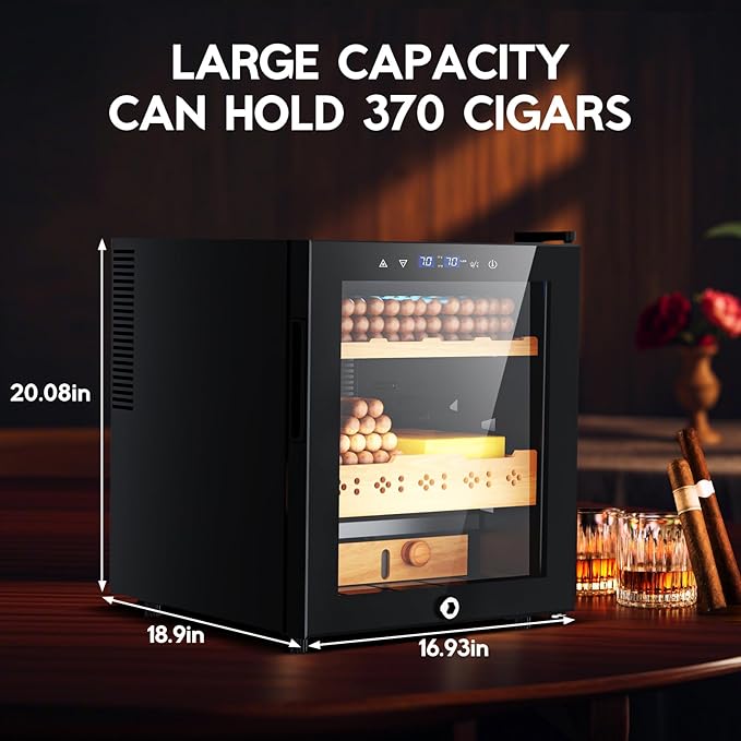 Tylza Electric Cigar Humidor Cabinet 50L, Electric Humidors for Cigars with Temp & Humidity Control, Digital Hygrometer, Lock, Refrigerator, Cigar Humidors with Cedar Wood Drawer Shelves, 370 Cigars-Ruum Studio Home