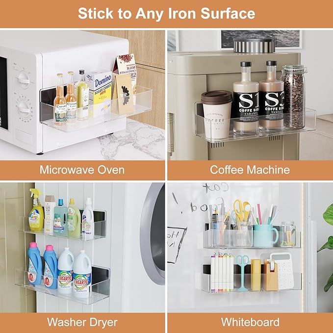 Magnetic Spice Rack for Refrigerator, Kitchen Organizer and Storage Shelf, Clear(2 Pack)-Ruum Studio Home