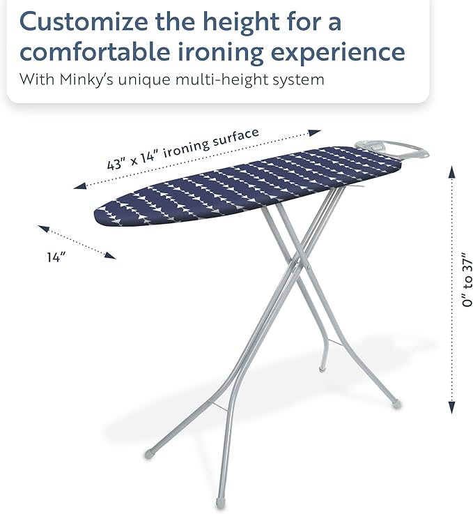 Classic 4-Leg Ironing Board with Iron Rest - Freestanding Full Size Iron Board for Clothes Pressing and Steaming with 43" x 14" Surface - Blue Arrows-Ruum Studio Home