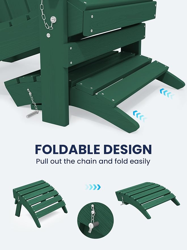 KINGYES Folding Adirondack Ottomans Set of 2 for Adirondack Chair, Green-Ruum Studio Home