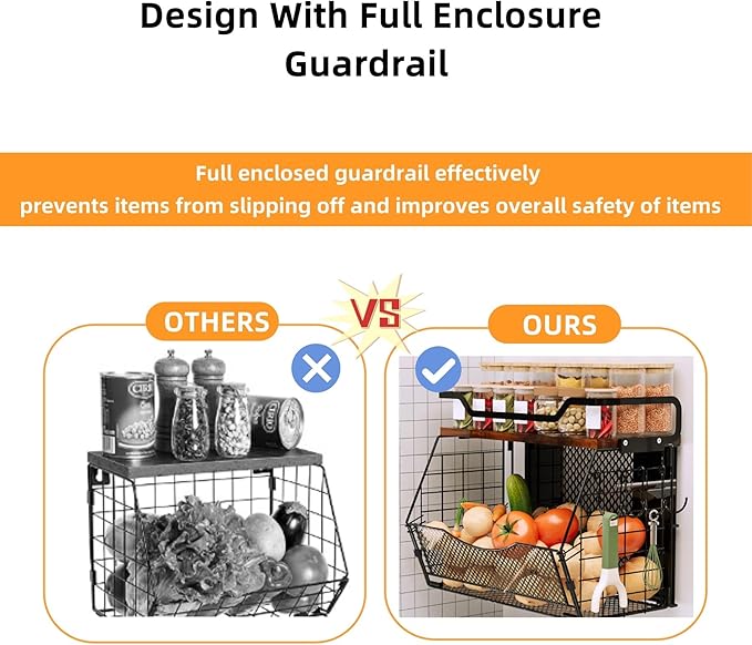 Magnetic Shelf for Fridge with Wood Lid, Magnetic Spice Rack for Refrigerator Large Capacity Sturdy with 4 Hooks,Magnetic Basket for Kitchen Pantry Laundry (1 Set with Buckles)-Ruum Studio Home