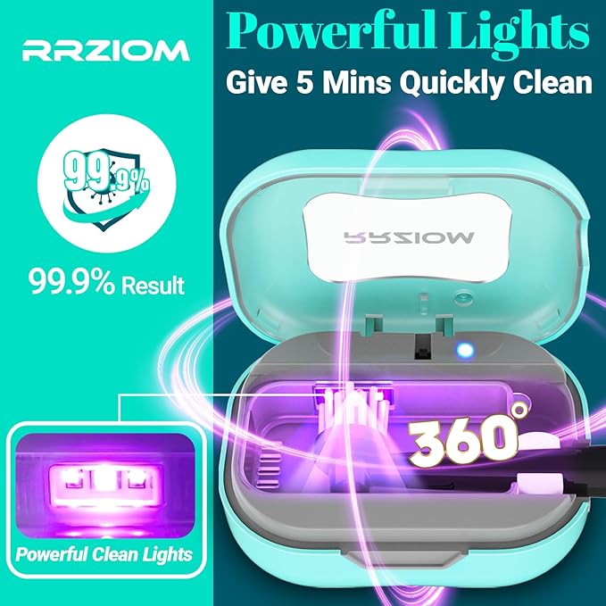 Toothbrush Sanitizer Case, RRZIOM Portable Toothbrush Covers Rechargeable, Rechargeable Toothbrush Cleaner Holder Case for Travel Home, Detachable Toothbrush Cover Cap for All Toothbrushes (Blue)-Ruum Studio Home