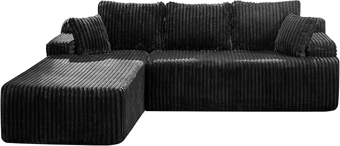Hobestluk Modular Sectional Sofa Couches 108" L-Shape Couch 3 Seat Modular Sofa Memory Foam Sectional Couches for Living Room, Boneless Couch with Oversized Chaise (Black, Left Facing)-Ruum Studio Home