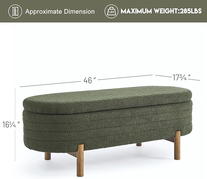 Furniliving 46” Storage Benches, End of Bed Bench with Button-Tufted Large Upholstered Storage Ottoman Teddy Window Bench with Storage Shoe Cabinet Bench, for Bedroom, Entryway, Closet, Green-Ruum Studio Home