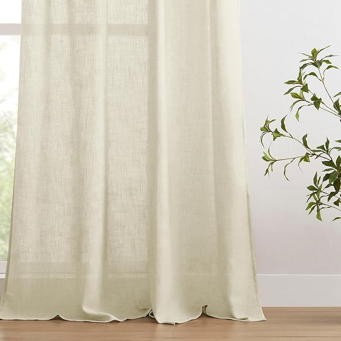 Joydeco Linen Curtains 96 inches Long 2 Panels Set,Light Filtering Curtains for Living Room Bedroom, Window Long Drapes with Rod Pockets Back Tab (W52 x L96 Inch, Natural)-Ruum Studio Home