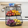 Wetheny 2 Tier Stackable Wall Mounted Wire Basket Fruit Basket with Wood Lid - Kitchen Pantry Organization and Storage, Hanging Storage Basket for fruits, Onion, Potato, Produce, Vegetable (Black)-Ruum Studio Home