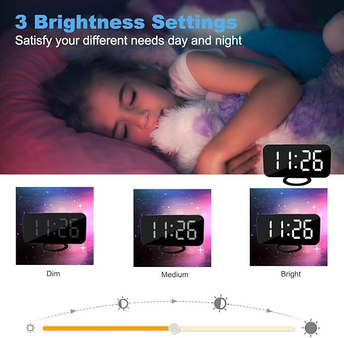 Digital Clock Large Display, LED Alarm Electric Clocks Mirror Surface for Makeup with Diming Mode, 3 Levels Brightness, Dual USB Ports Modern Decoration for Home Bedroom Decor-Black-Ruum Studio Home