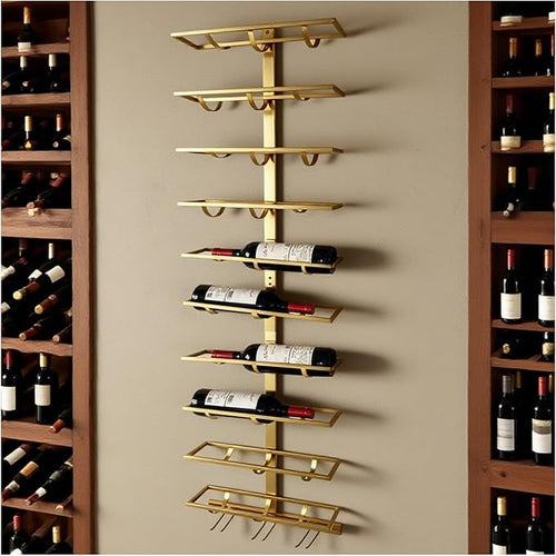 10 Bottle Wall Mount Wine Rack with Wine Glass Holder, Metal Wine Wall Rack, Wall Racks for Wine Bottles Display and Storage, Hanging Bottle Organizer for Living Dining Room Wine Cellar Bar (Gold)-Ruum Studio Home
