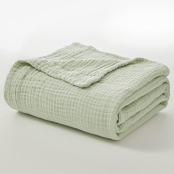 EMME Cotton Throw Blanket 100% Muslin Soft Blanket for Couch Breathable Gauze All Season Soft and Lightweight Pre-Washed Cotton (Mint Green, 50"x70")-Ruum Studio Home