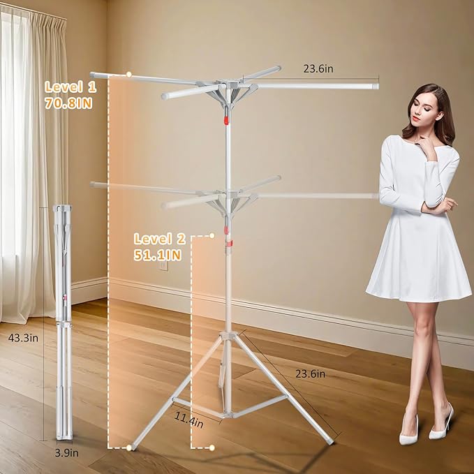 Tripod Drying Rack Height Adjustable, 2025 Upgraded Foldable Portable Standing Drying Rack,Carbon Steel Material Drying Rod, Easy to Install,Use for Indoor and Outdoor Clothes, Towel Drying-Ruum Studio Home